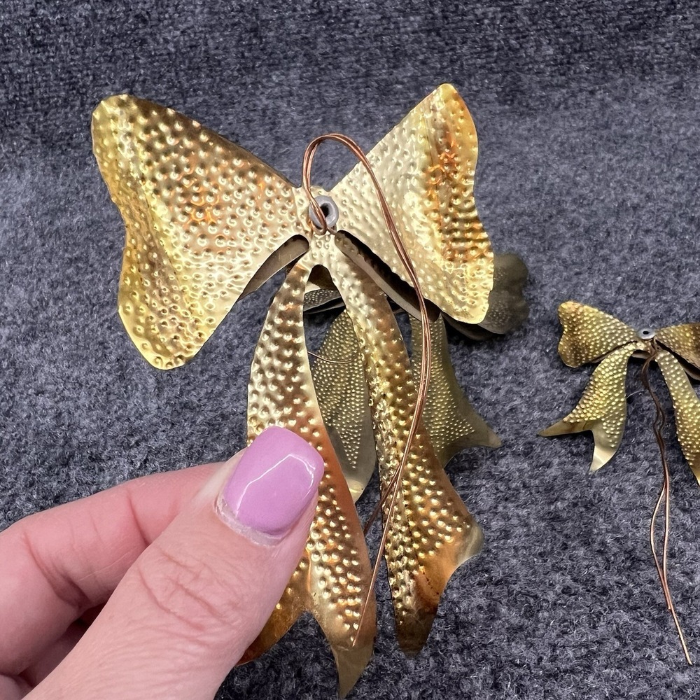Vtg Home Interiors Trio Set Of 3 Brass Metal Punched Bows 3D Decor Wall Hanging - Picture 3 of 10